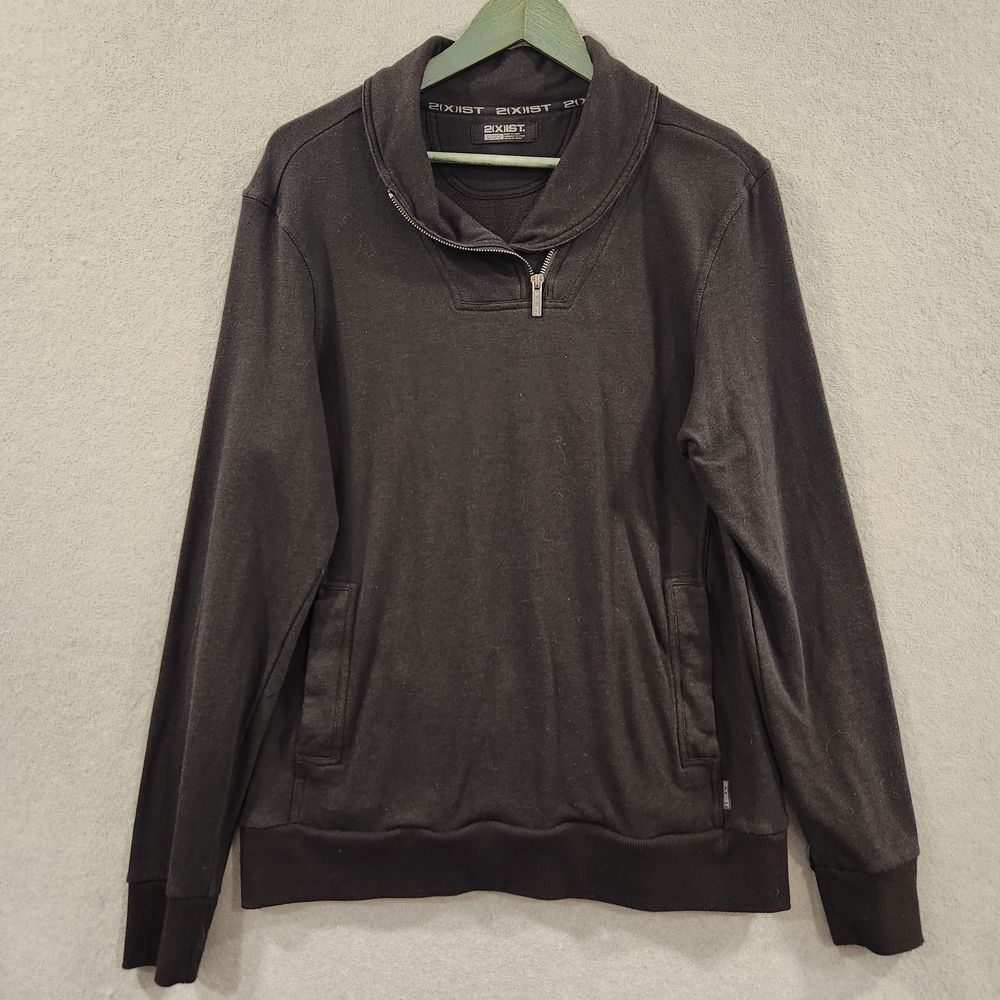 2(X)IST Mens Sweater Mock Neck 1/4 Zip Fold Over Collar Long Sleeve Black L‎